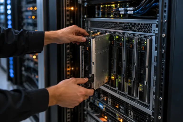 Technician Installing Server Blade
