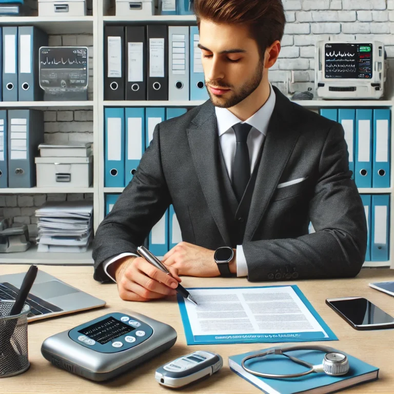 A compliance officer reviewing medical device regulations.