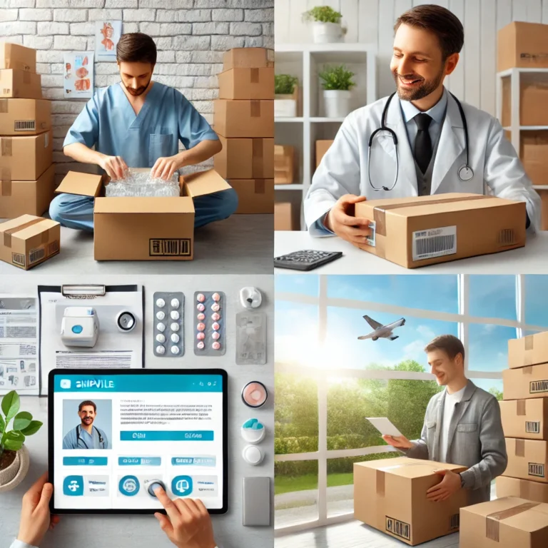 A-professional-healthcare-provider-carefully-packing-medical-supplies-for-shipping