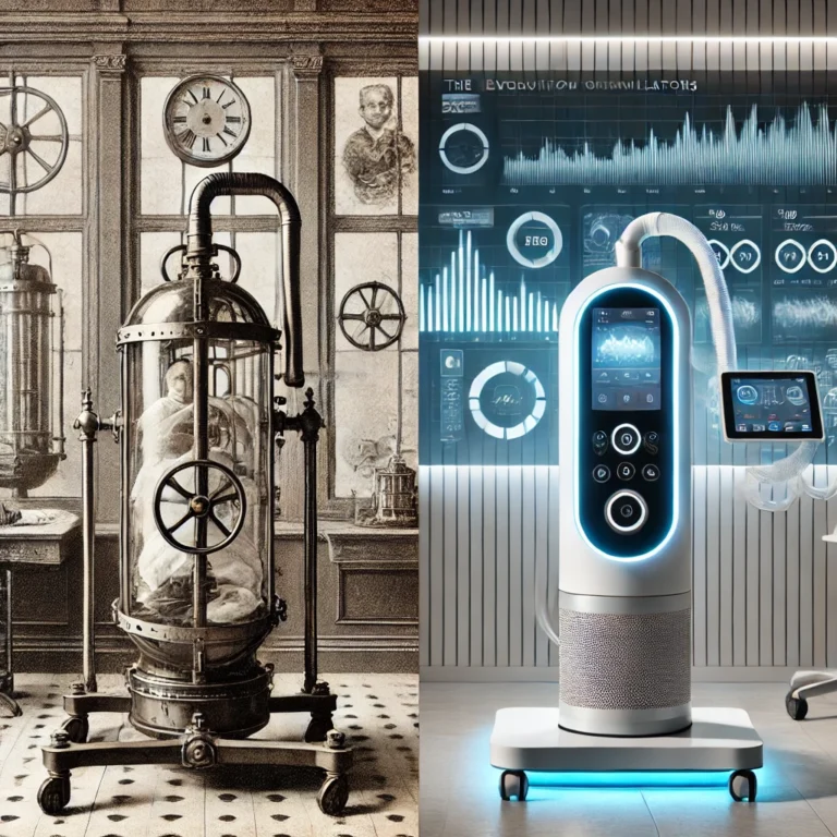the-evolution-of-ventilators.-On-the-left-side-a-black-and-white-historical-photo-style-depiction-of-an-iron-lung