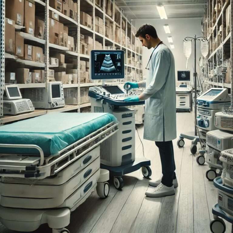 Doctor checking medical equipment