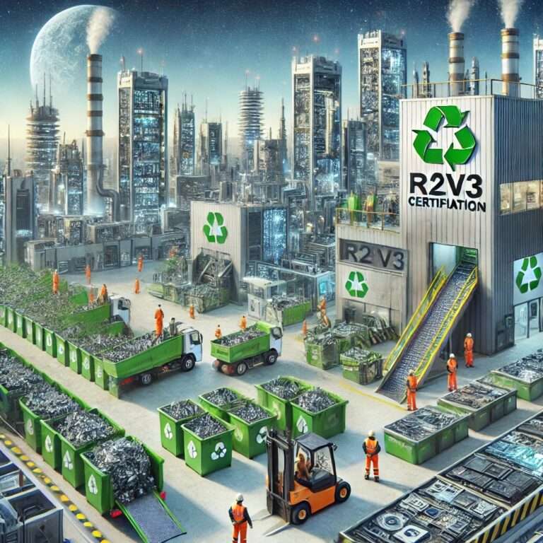 factory with recycled equipment and recycling signs