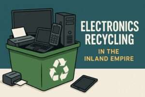 recycling bin full of old electronics