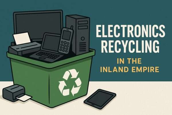 recycling bin full of old electronics