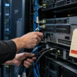 Technician Connecting Server Rack Cables