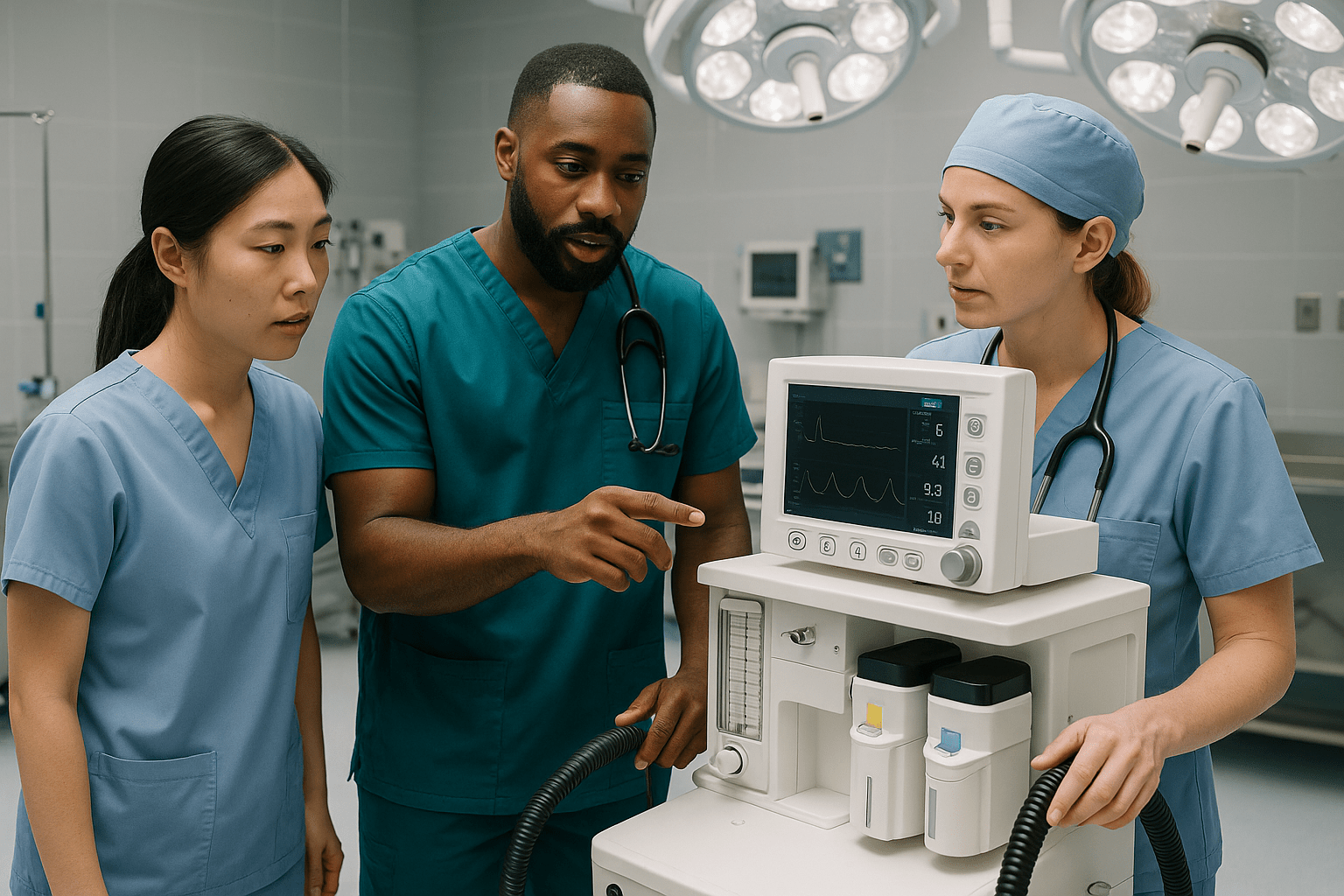 anesthesia ventilator in a modern surgical suite.
