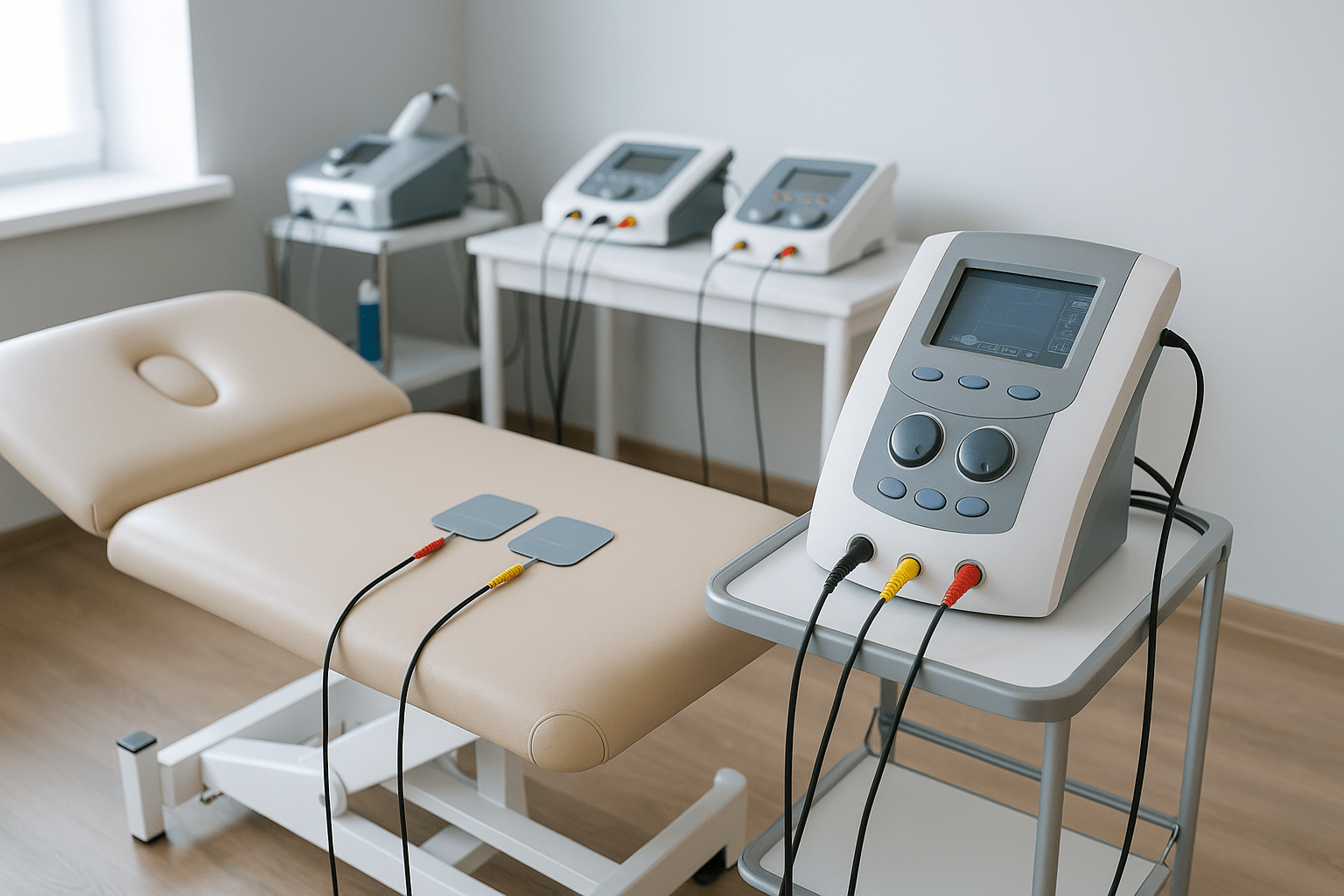 professional healthcare setting with electrical stimulation units in use