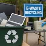 recycling bin full of old electronics
