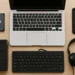 IT equipment laid out on table