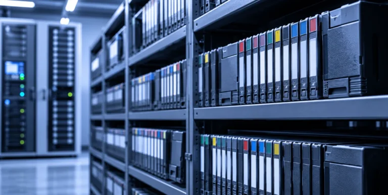 Tape Archive Aisle in Cool Blue Light