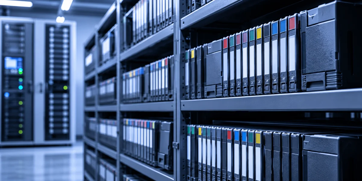 Tape Archive Aisle in Cool Blue Light