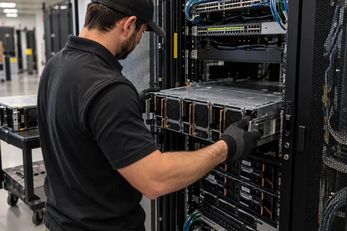 Technician Servicing a Server Rack